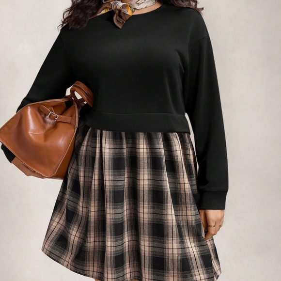 Plus 2 in 1 Sweater Plaid Print Dress - Picture 6 of 7